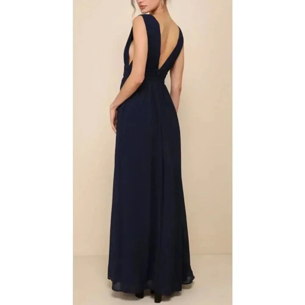 Love by Design Navy Gown Maxi Dress Formal‎ Sz L Graduation Wedding Guest Slit